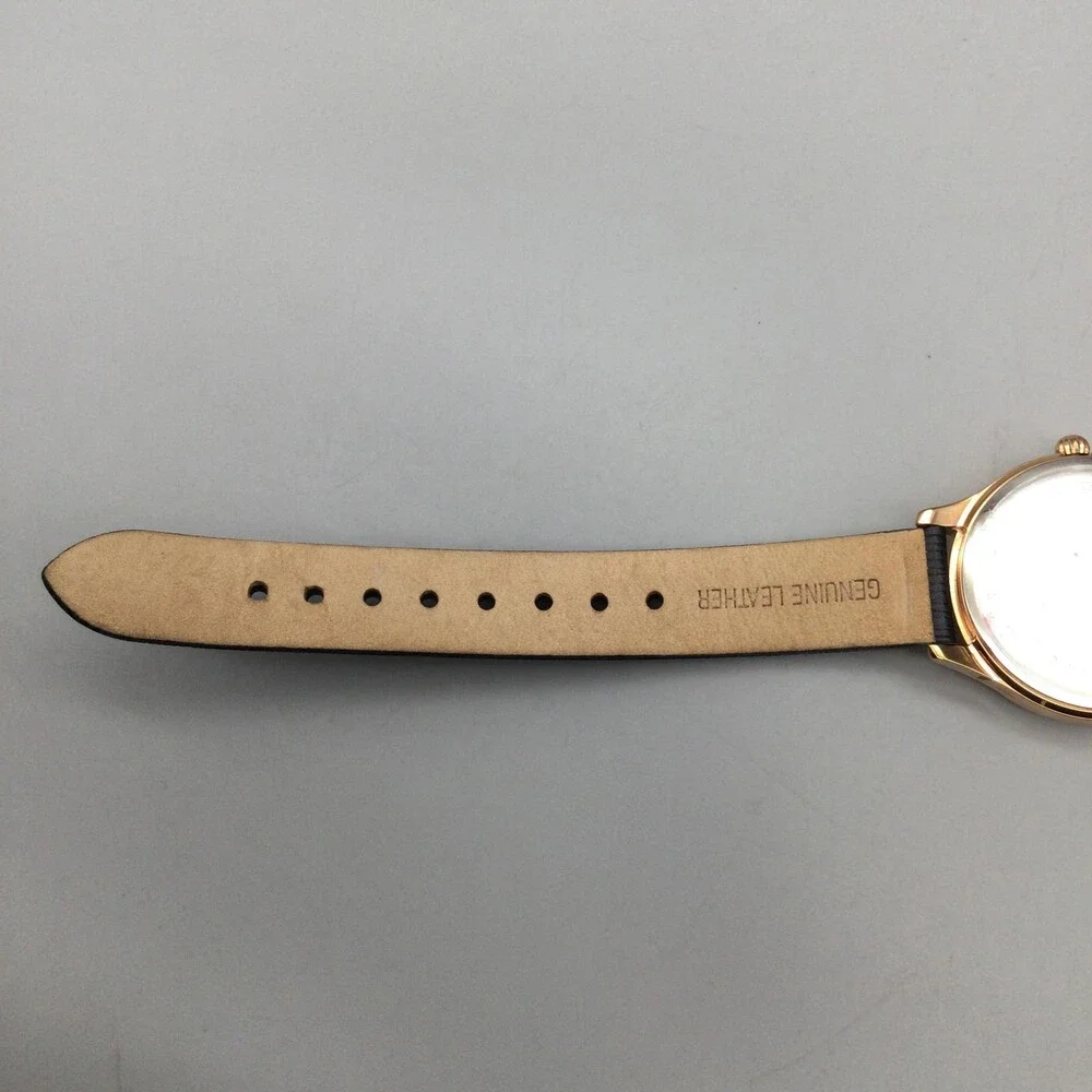 Ted Baker Womens Watch 32mm White Dial Rose Gold Tone Black Leather New Battery